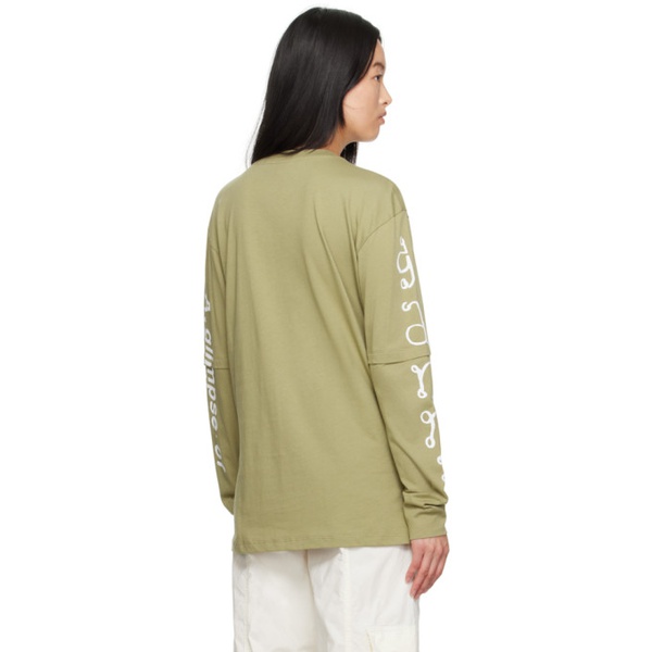  가니 GANNI Khaki Graphic Long Sleeve T-Shirt 232144F110014