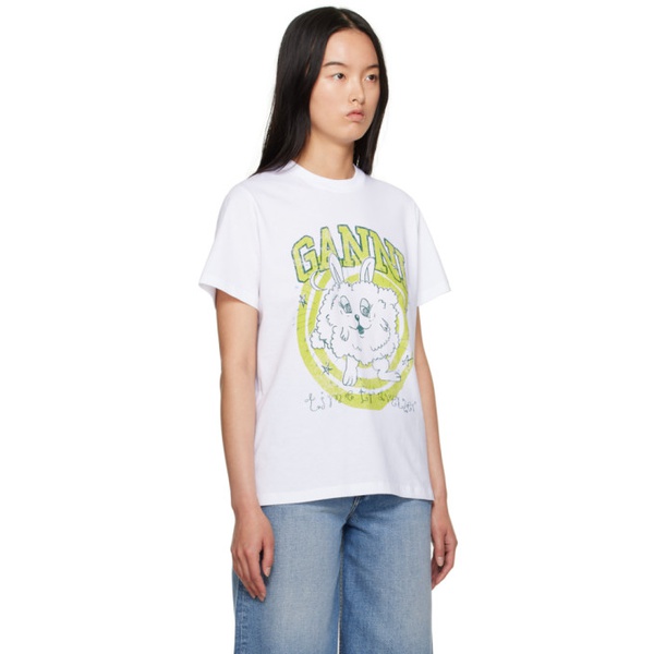  가니 GANNI White Relaxed Bunny T-Shirt 232144F110004