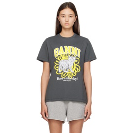 가니 GANNI Gray Cat T-Shirt 232144F110003