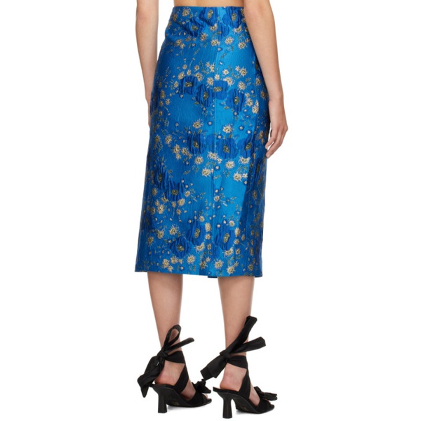 가니 GANNI Blue Floral Midi Skirt 232144F092002