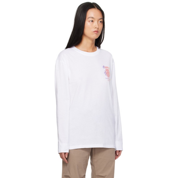  가니 GANNI White Printed Long Sleeve T-Shirt 232144F110031