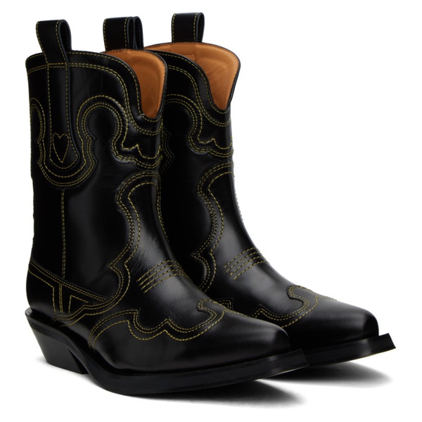  가니 GANNI Black Low Shaft Embroidered Western Boots 241144F113007