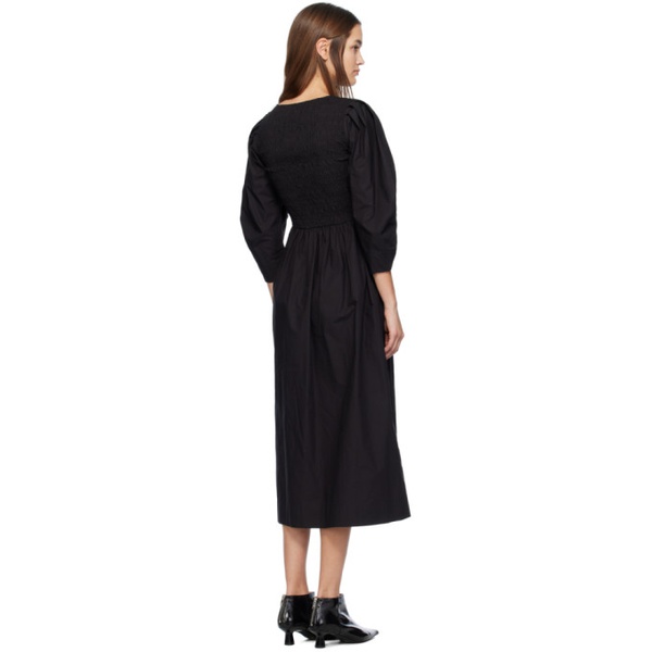  가니 GANNI Black Smocked Maxi Dress 241144F055002