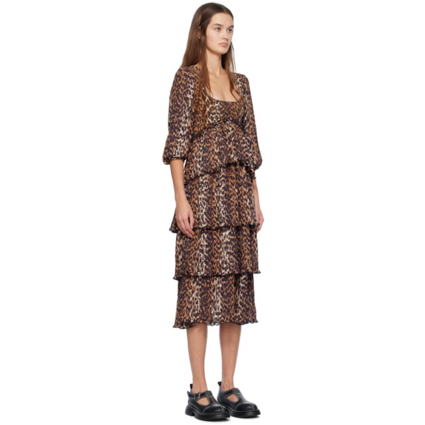  가니 GANNI Brown Printed Midi Dress 241144F054005