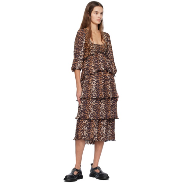  가니 GANNI Brown Printed Midi Dress 241144F054005