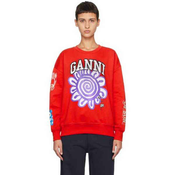  가니 GANNI Red Isoli Mega Flower Sweatshirt 241144F098000