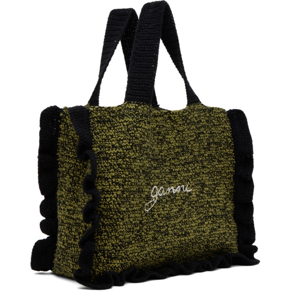 가니 GANNI Black & Green Cotton Crochet Frill Tote 241144F049009