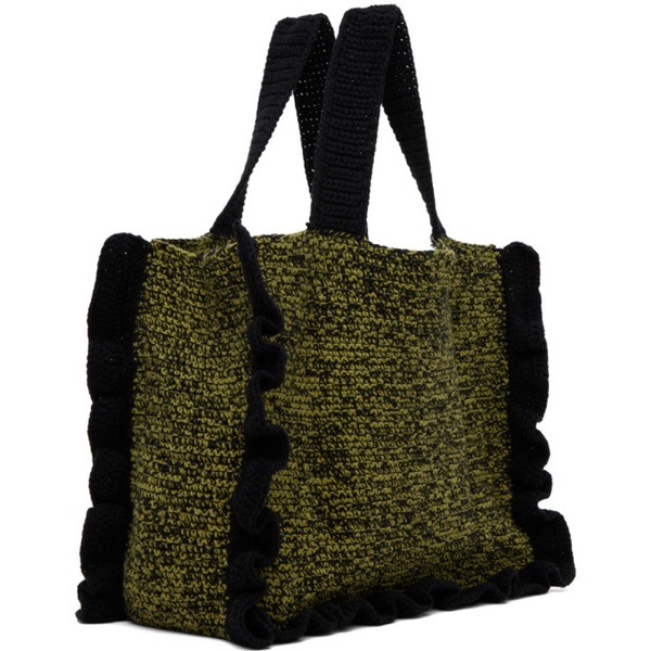  가니 GANNI Black & Green Cotton Crochet Frill Tote 241144F049009