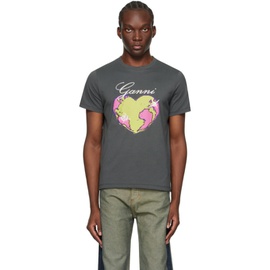 가니 GANNI Gray Relaxed Heart T-Shirt 241144M213004