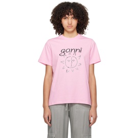 가니 GANNI Pink Printed T-Shirt 241144F110001