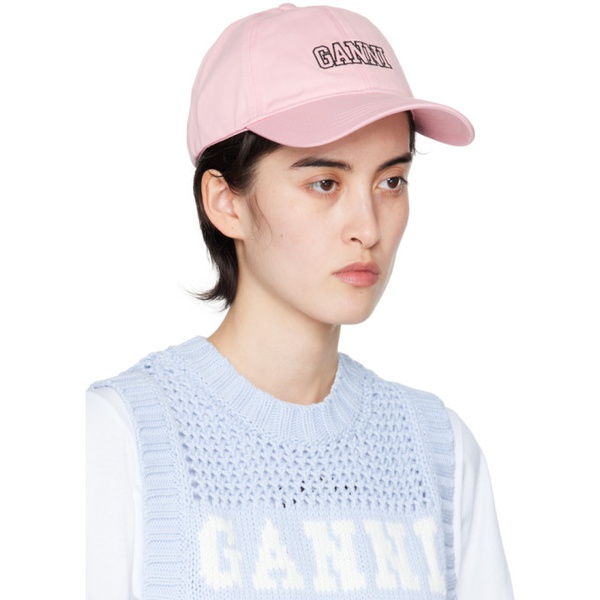  가니 GANNI Pink Embroidered Logo Cap 241144F016005
