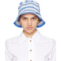 가니 GANNI Blue & 오프화이트 Off-White Embroidered Bucket Hat 241144F015010