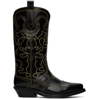 가니 GANNI Black Mid Shaft Embroidered Western Boots 241144F114007