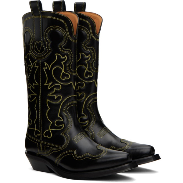  가니 GANNI Black Mid Shaft Embroidered Western Boots 241144F114007