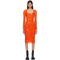 가니 GANNI Orange Ruched Midi Dress 231144F054021