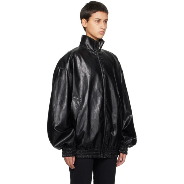  GCDS Black Oversized Faux-Leather Jacket 232308F063001
