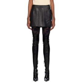 GCDS Black Hoop Leather Miniskirt 241308F090001