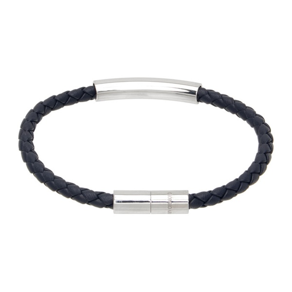 아르마니 조르지오 아르마니 Giorgio Armani Navy Braided Leather Bracelet 241262M142001