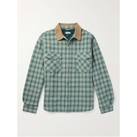 GUESS USA Corduroy-Trimmed Checked Cotton-Flannel Shirt 1647597315393950