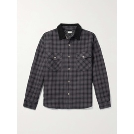 GUESS USA Corduroy-Trimmed Checked Cotton-Flannel Shirt 1647597315393704
