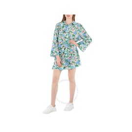 가니 Ganni Ladies Azure Blue Floral Printed Puff-Sleeved Shirt Dress F6961