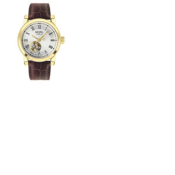  Gevril Madison Automatic Silver Dial Brown Leather Mens Watch 2584