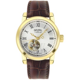 Gevril MEN'S Madison Leather Silver (Open Heart) Dial Watch 2584