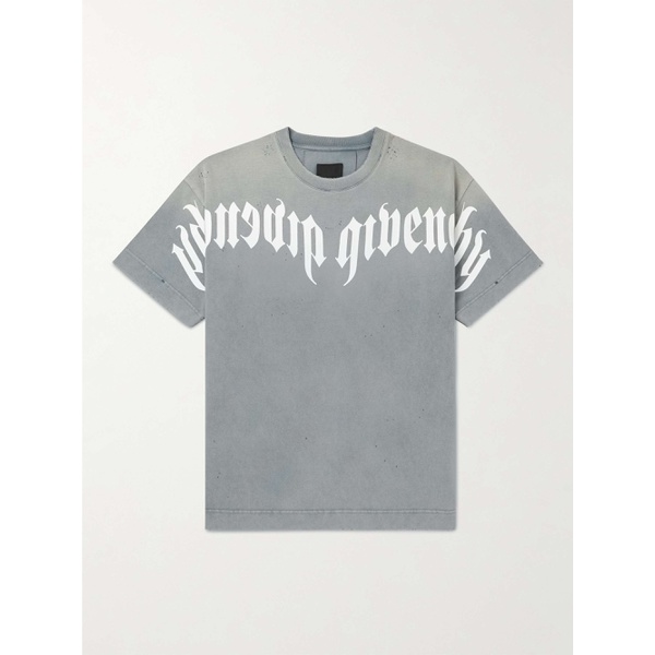 지방시 지방시 GIVENCHY Distressed Logo-Print Cotton-Jersey T-Shirt 1647597309942979