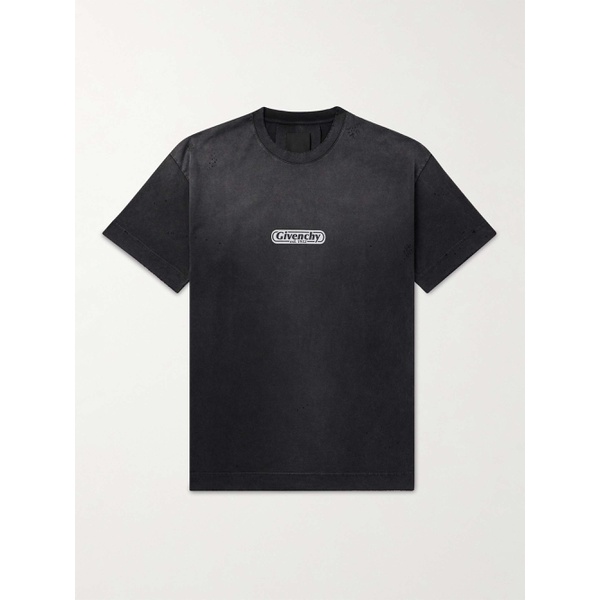 지방시 지방시 GIVENCHY Distressed Logo-Print Cotton-Jersey T-Shirt 1647597309942975