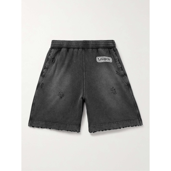 지방시 지방시 GIVENCHY Straight-Leg Distressed Logo-Print Cotton-Jersey Shorts 1647597309942981