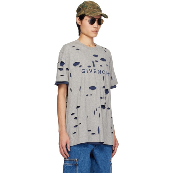 지방시 지방시 Givenchy Gray & Navy Destroyed T-Shirt 241278M213040