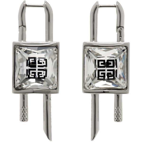 지방시 지방시 Givenchy Silver Mini Lock Crystal Earrings 241278F022004