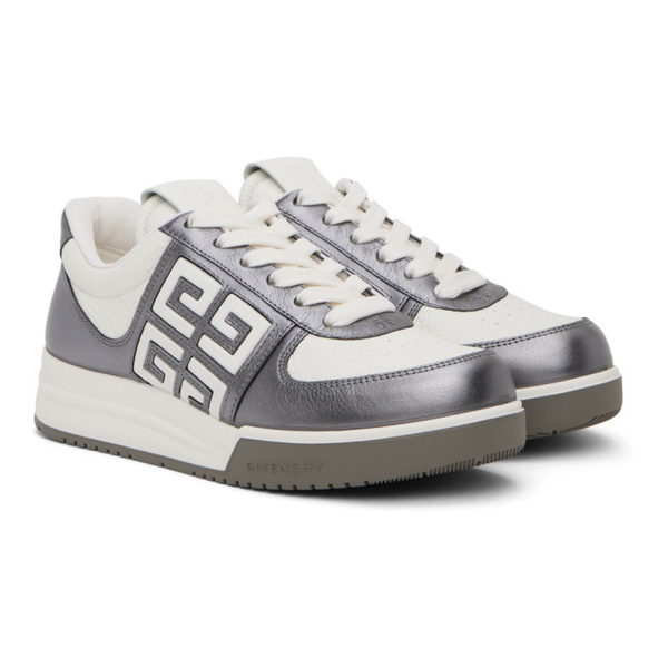 지방시 지방시 Givenchy Gunmetal & White G4 Laminated Leather Sneakers 241278F128004