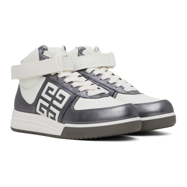 지방시 지방시 Givenchy White & Silver G4 High Top Sneakers 241278M236001