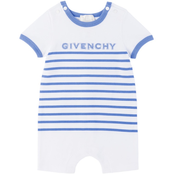 지방시 지방시 Givenchy Baby White & Blue Striped Bodysuit & Bib Set 241278M690006