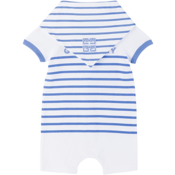 지방시 지방시 Givenchy Baby White & Blue Striped Bodysuit & Bib Set 241278M690006