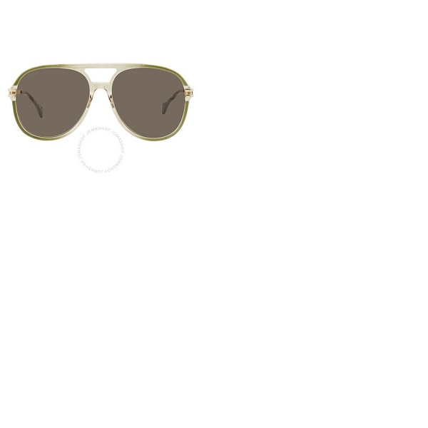 구찌 구찌 Gucci Brown Pilot Mens Sunglasses GG1104S 003 61