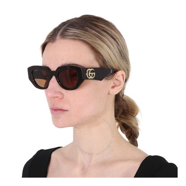 구찌 구찌 Gucci Brown Geometric Ladies Sunglasses GG1421S 002 51