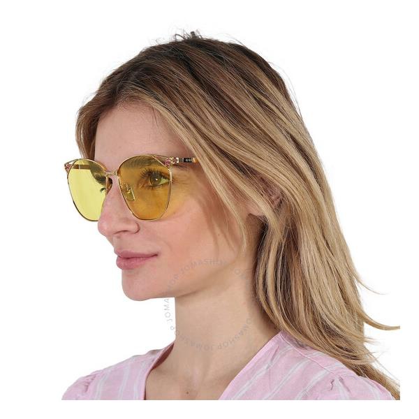 구찌 구찌 Gucci Yellow Cat Eye Ladies Sunglasses GG1375SA 002 62