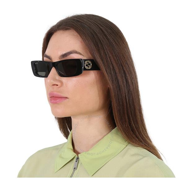 구찌 구찌 Gucci Grey Rectangular Ladies Sunglasses GG0516S 001 52