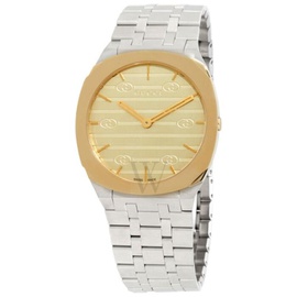 구찌 Gucci WOMEN'S 25H Stainless Steel Gold Dial Watch YA163403