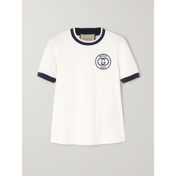 구찌 구찌 GUCCI Embroidered cotton-jersey T-shirt 790745408