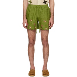 HARAGO Green Embroidered Shorts 241245M193013