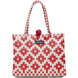 HARAGO White & Red Upcycled Tote 241245M172001