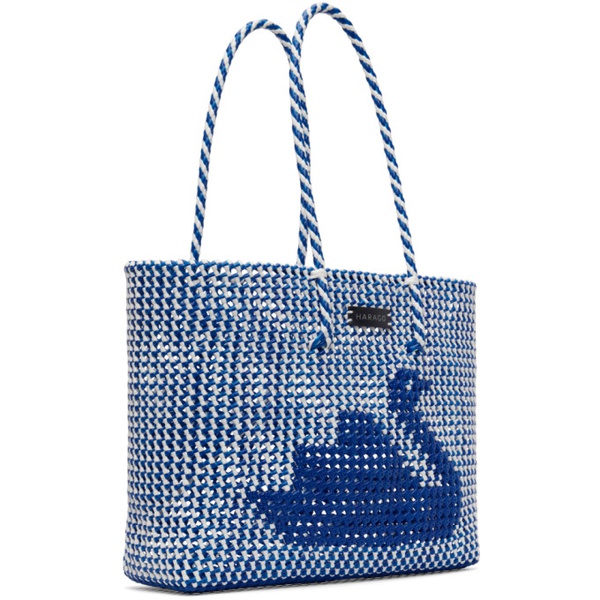  HARAGO Blue & White Upcycled Tote 241245M172002