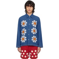 HARAGO Blue Flower Applique Shirt 241245M192050