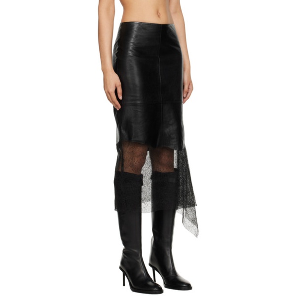  핼무트랭 Helmut Lang Black Paneled Leather Midi Skirt 241154F092001