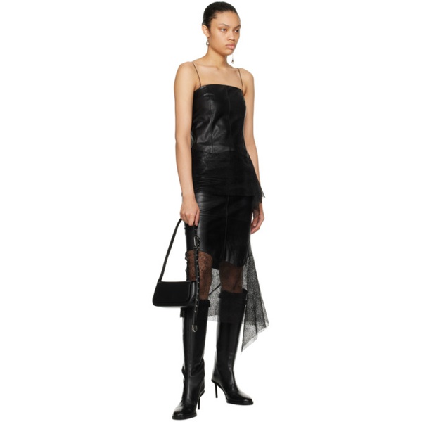  핼무트랭 Helmut Lang Black Paneled Leather Midi Skirt 241154F092001