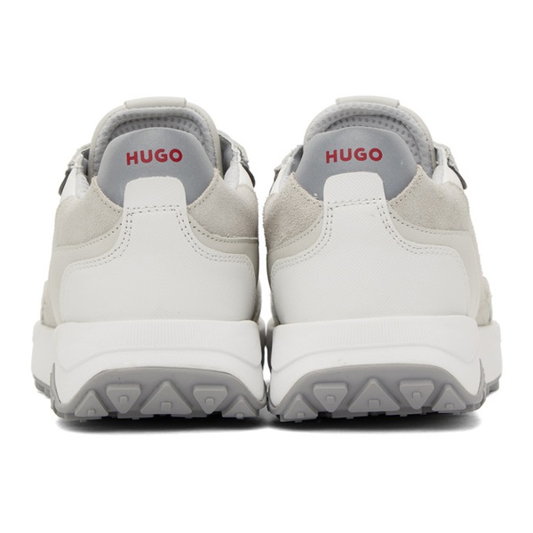  휴고 Hugo White & Gray Mixed Material Sneakers 241084M237005