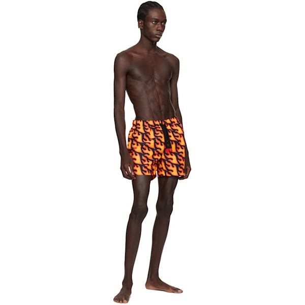  휴고 Hugo Black & Orange Printed Swim Shorts 241084M208002